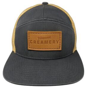 Tillamook Creamery Trucker Hat Black Yellow One Size Leather Patch Snapback